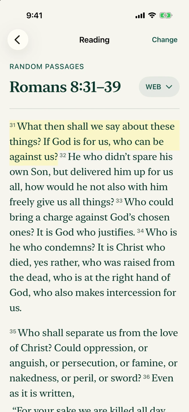 Attend’s Bible reader showing a highlighted verse.
